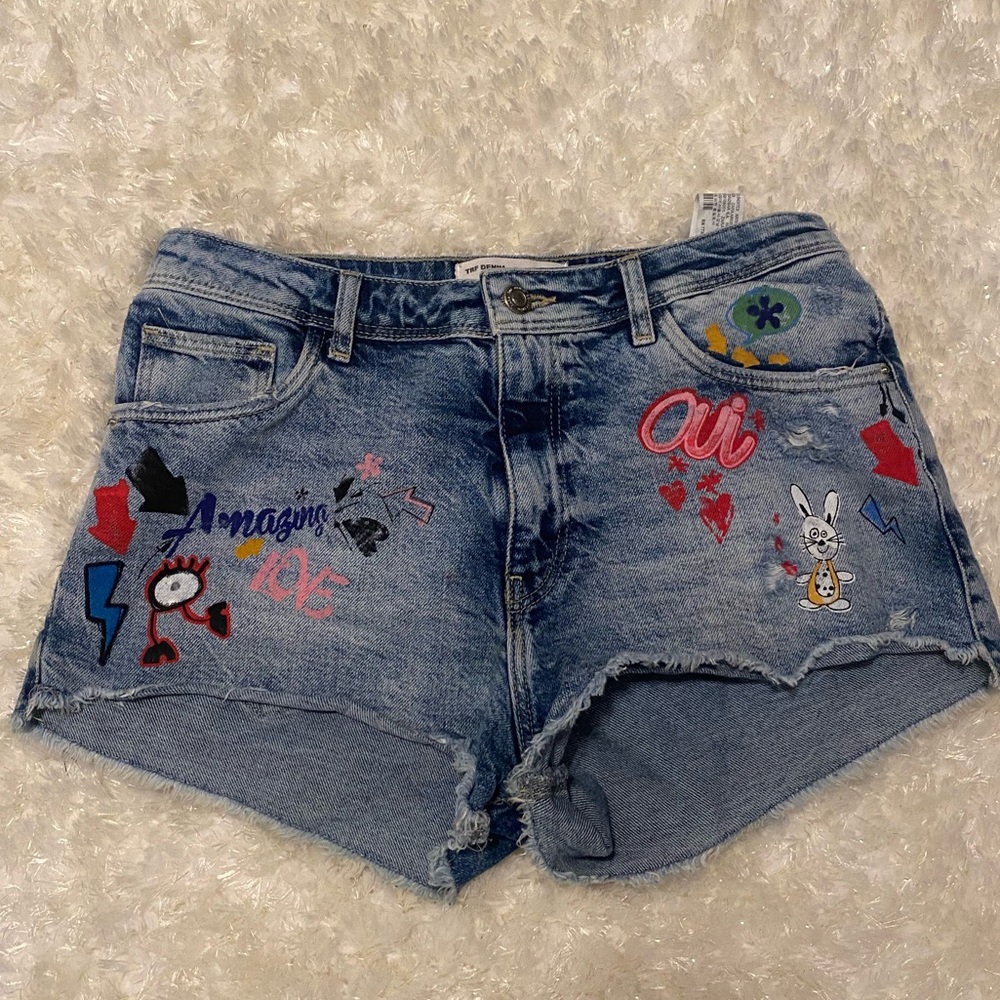 Zara denim patchwork cutoff shorts